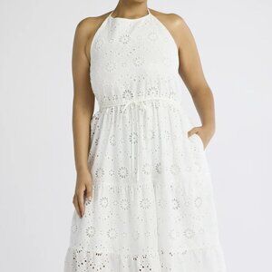 NWT, SZ M, Cotton Blend Eyelet Midi Sundress, White